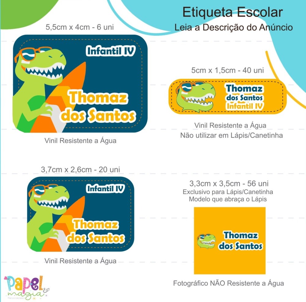 Etiqueta Escolar - Dino Surf Puket - 122unid