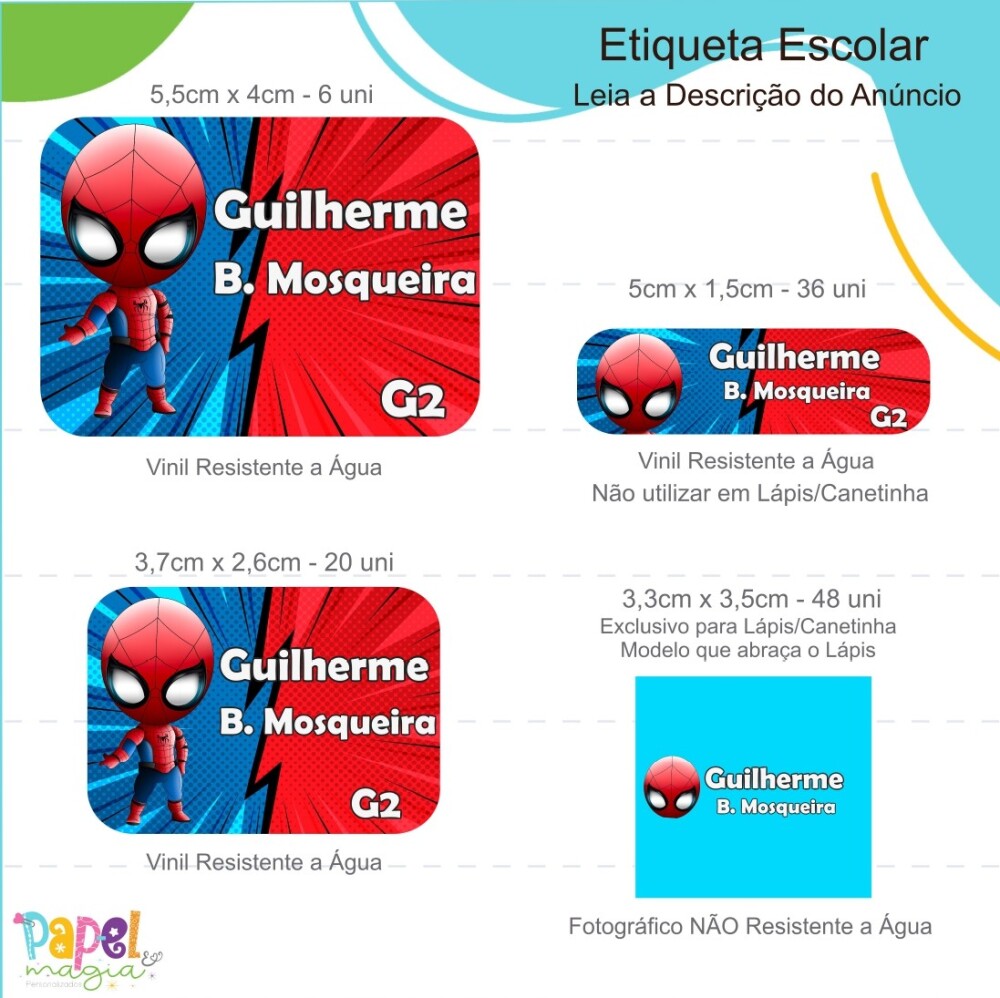 Etiqueta Escolar - Homem Aranha - 122unid