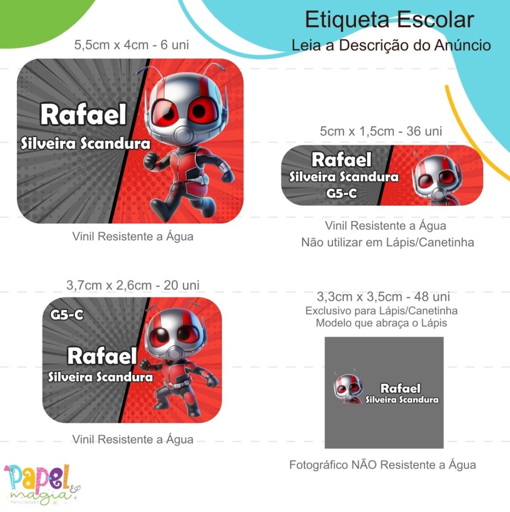 Etiqueta Escolar - Homem Formiga Cute - 122unid