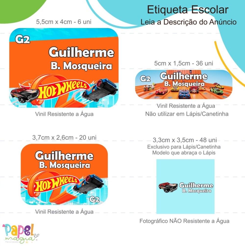 Etiqueta Escolar - Hotwheels - 122unid