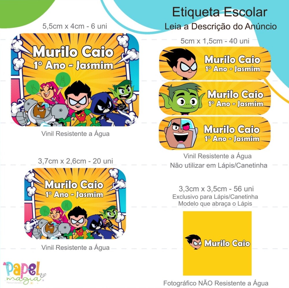 Etiqueta Escolar - Jovens Titãs - 122unid