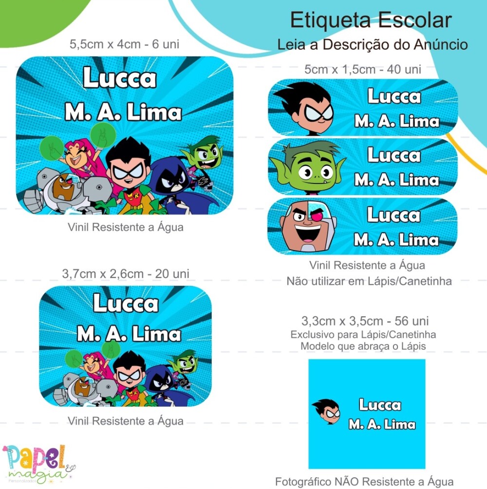 Etiqueta Escolar - Jovens Titãs - 122unid