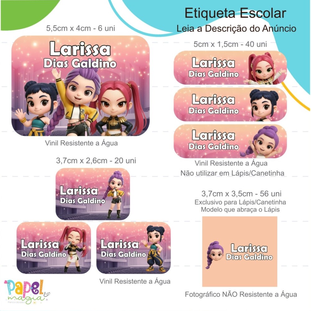 Etiqueta Escolar - Kpop Demon Hunters - 122unid