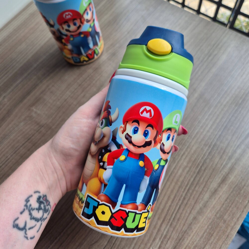 Garrafa Squeeze Infantil - Super Mario - 500ml Alumínio