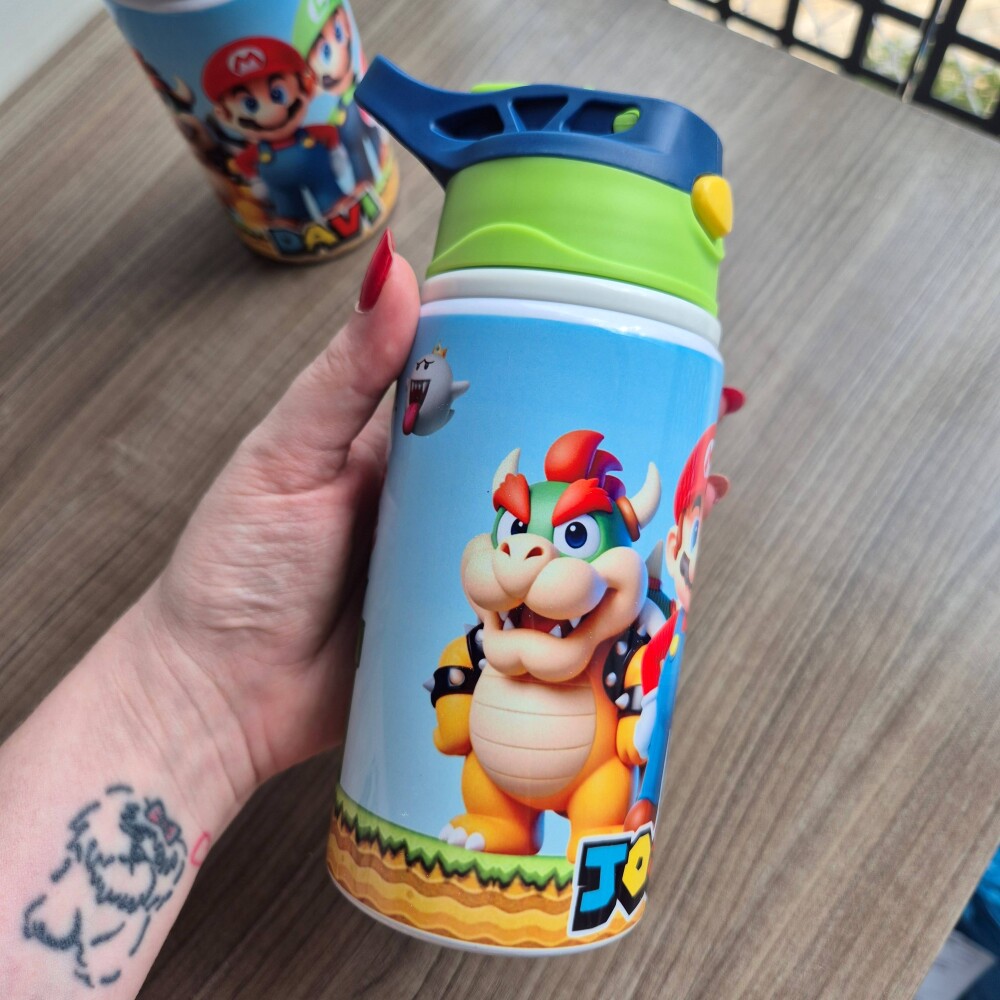 Garrafa Squeeze Infantil - Super Mario - 500ml Alumínio
