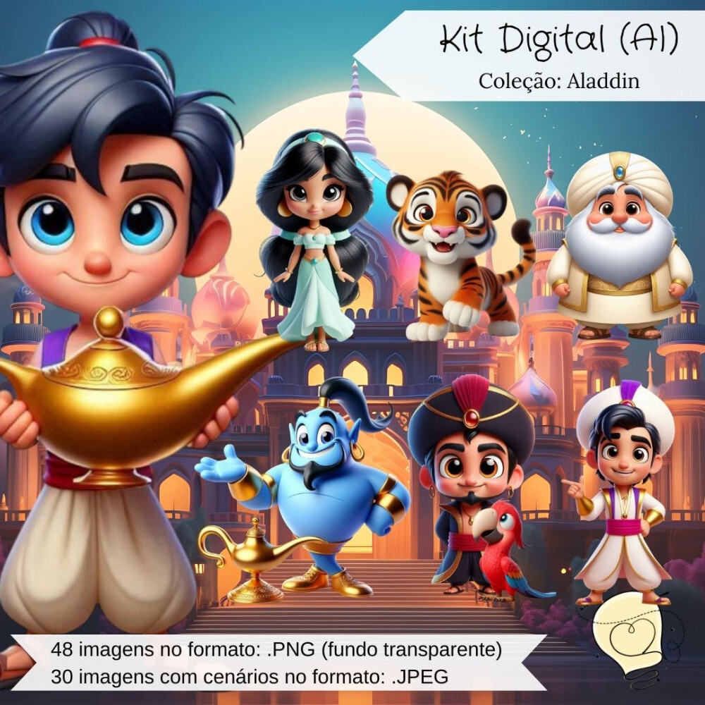 Kit Digital - Aladdin e Jasmine (ai) - Envio Imediato