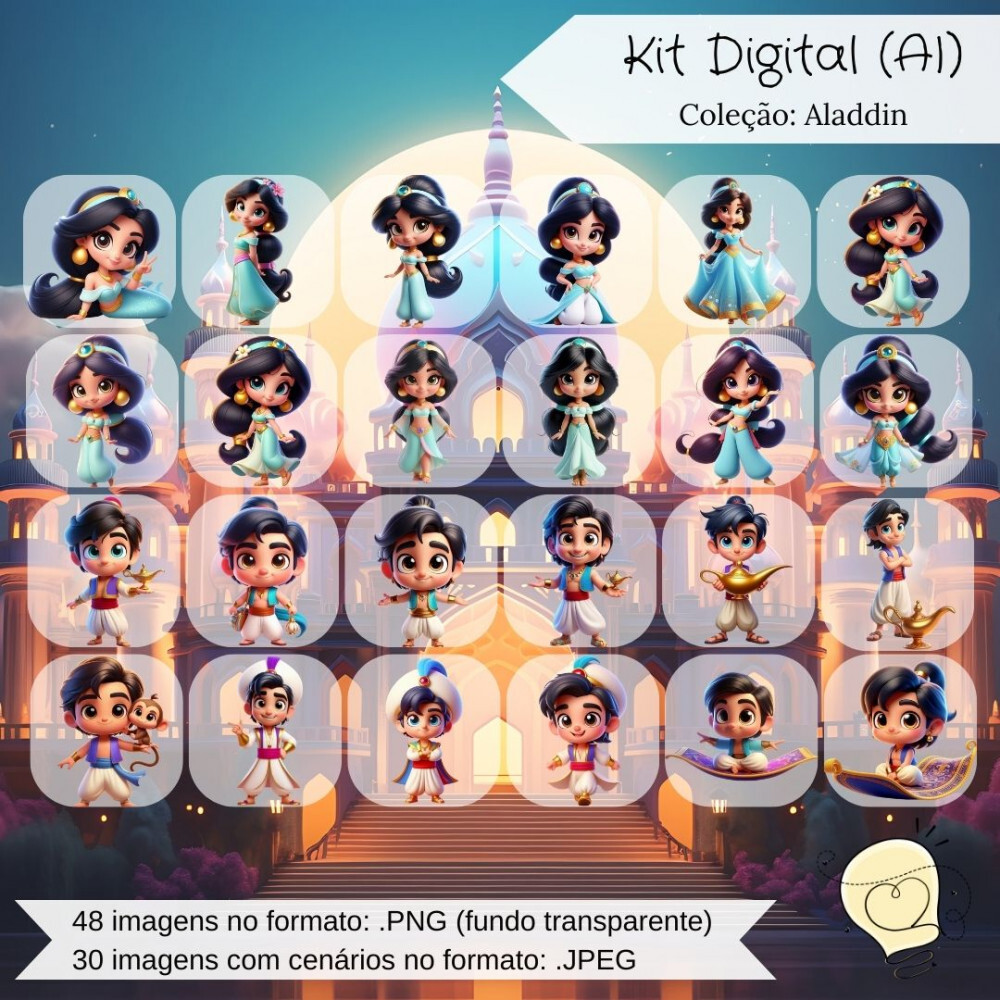 Kit Digital - Aladdin e Jasmine (ai) - Envio Imediato