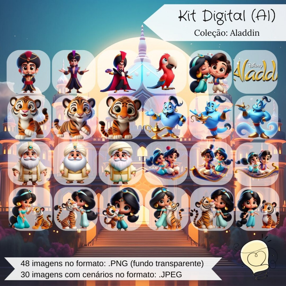 Kit Digital - Aladdin e Jasmine (ai) - Envio Imediato