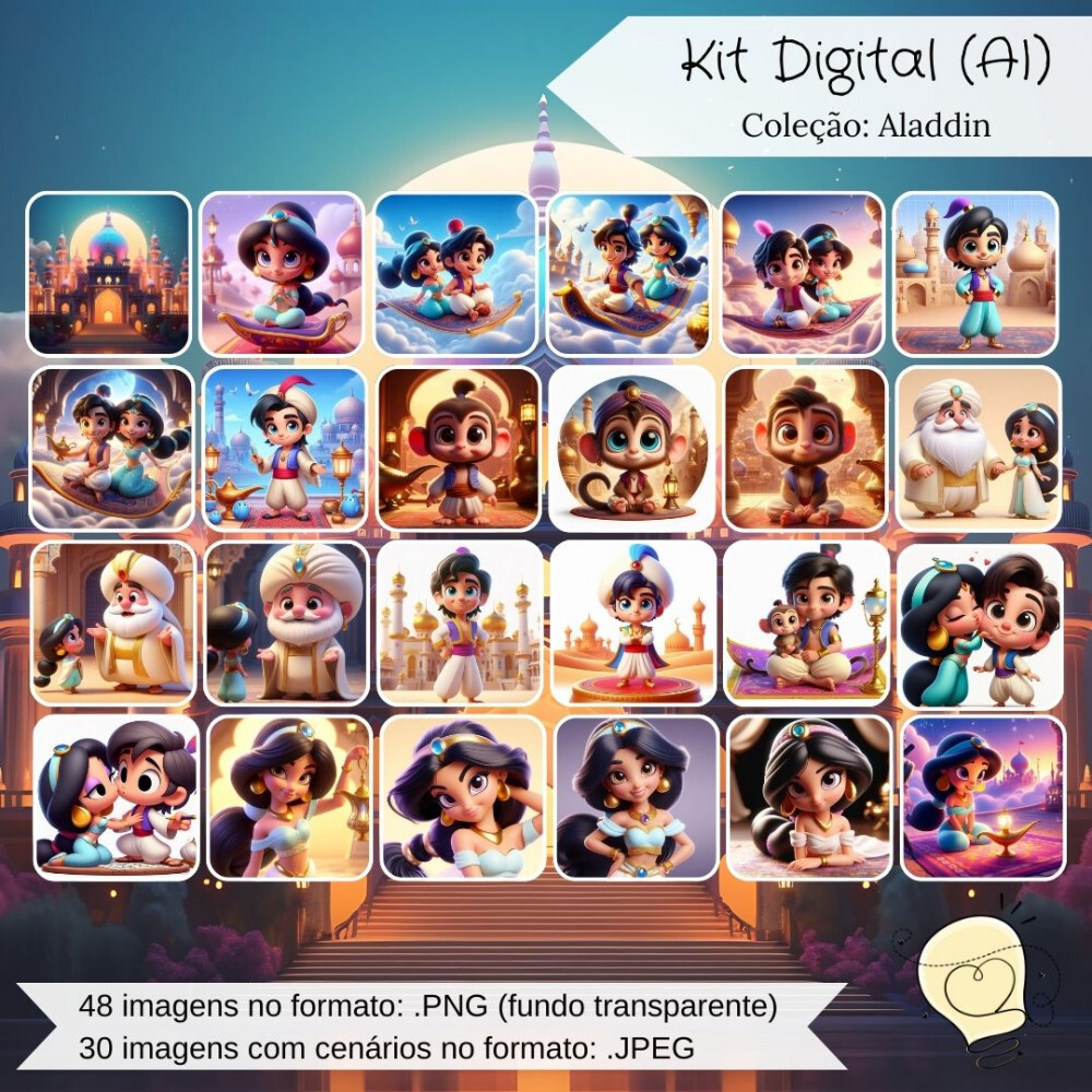 Kit Digital - Aladdin e Jasmine (ai) - Envio Imediato