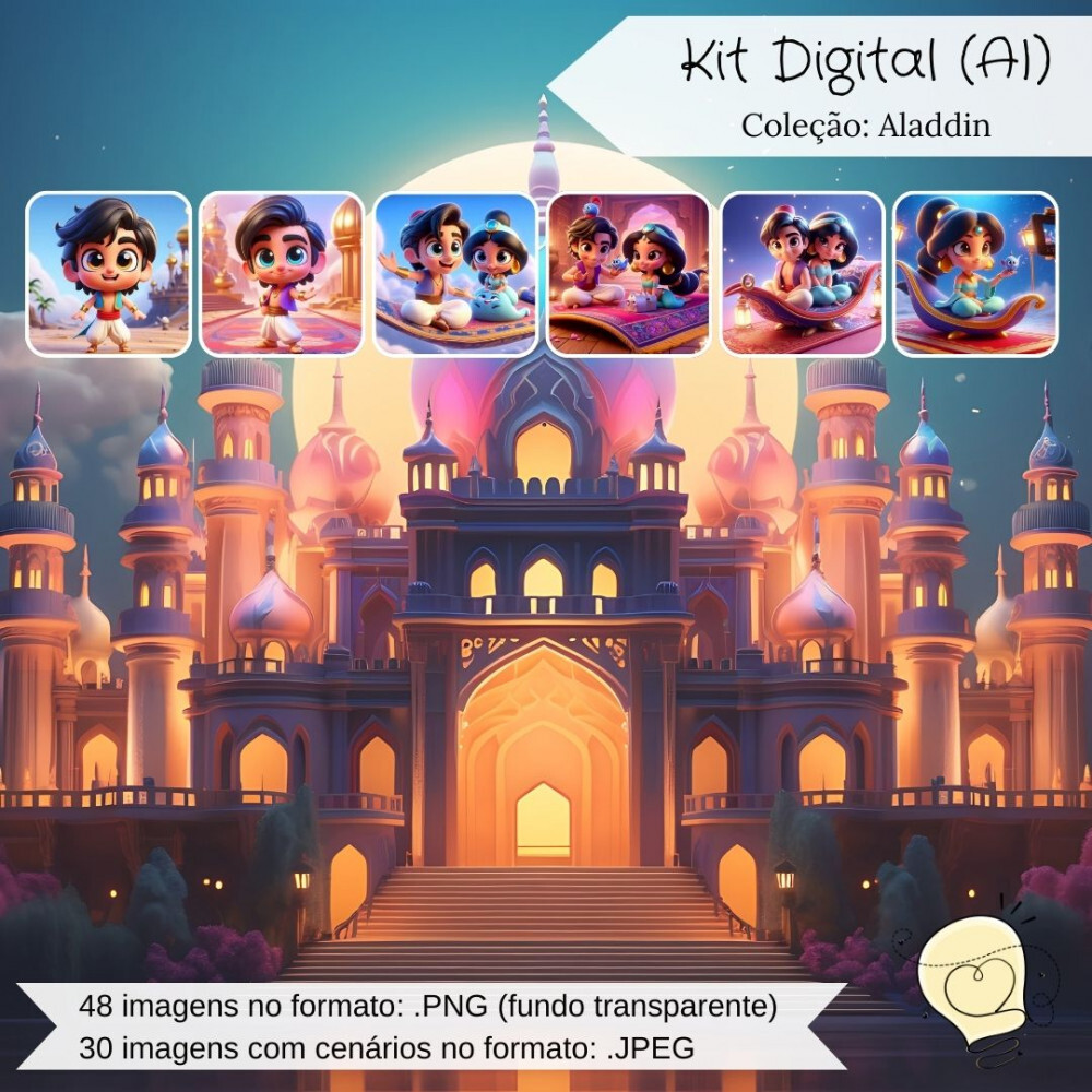 Kit Digital - Aladdin e Jasmine (ai) - Envio Imediato