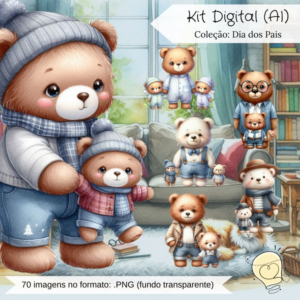 Kit Digital - Dia dos Pais Urso (ai) - Envio Imediato