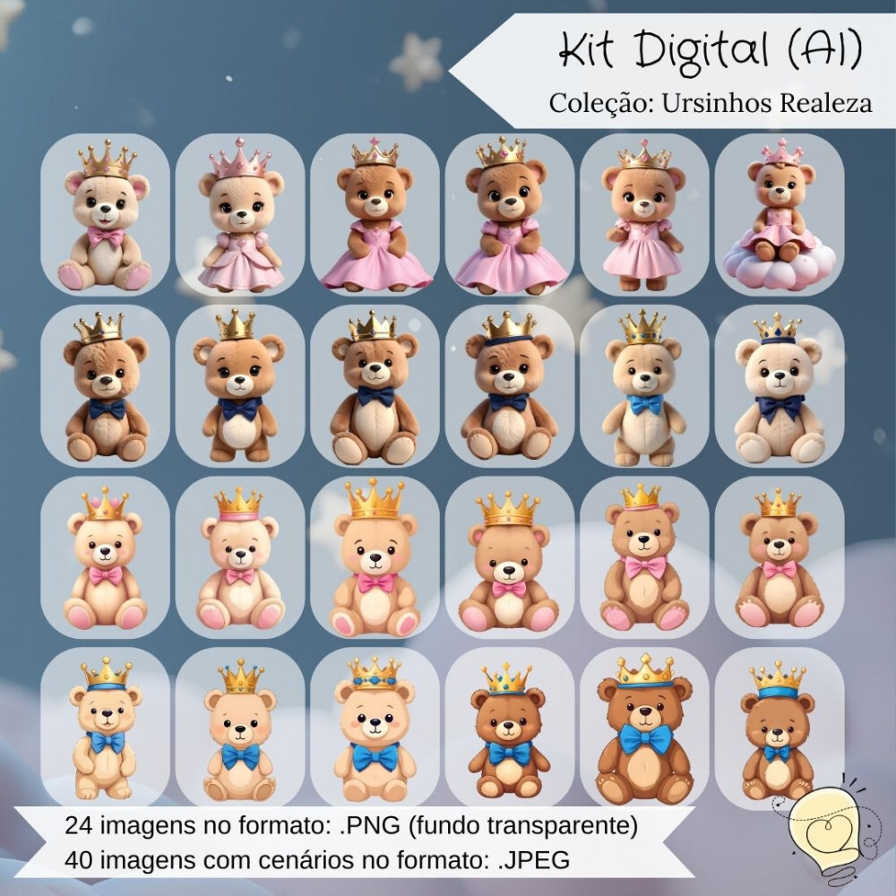 Kit Digital - Ursinho Príncipe e Ursinha Princesa (ai) - Envio I