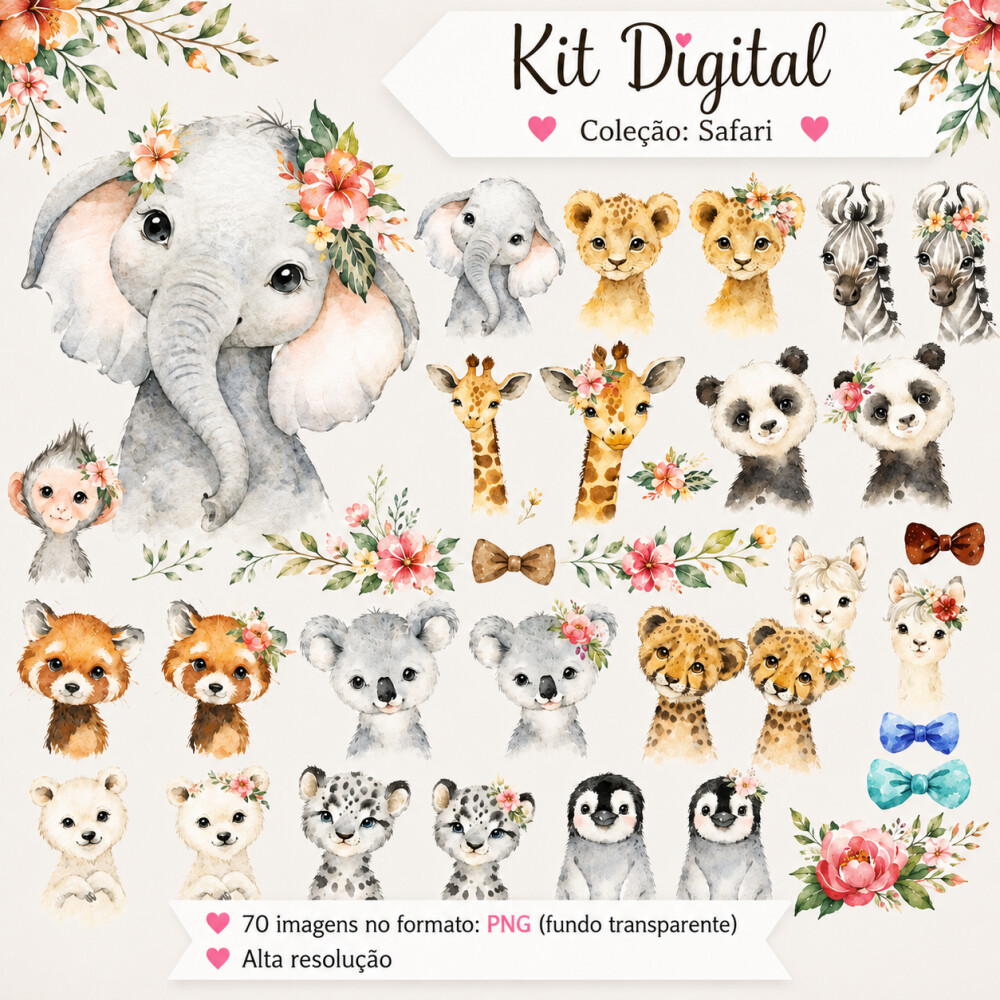 Kit Digital - Safari África Aquarela - Envio Imediato