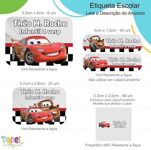 Etiqueta Escolar - Mcqueen - Carros - 122unid