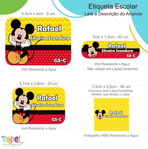 Etiqueta Escolar - Mickey - 122unid