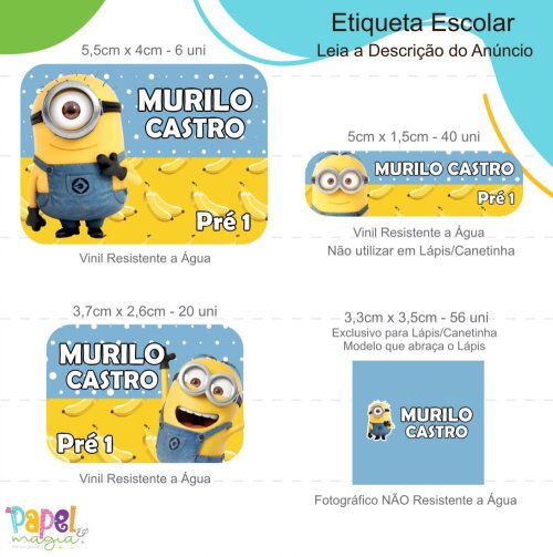 Etiqueta Escolar - Minions - 122unid