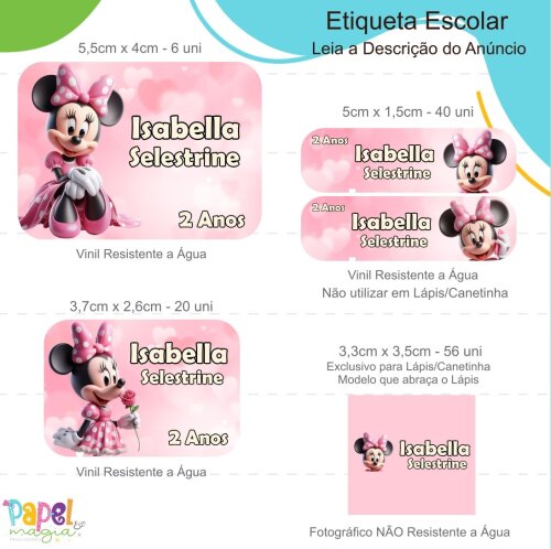Etiqueta Escolar - Minnie Rosa - 122unid