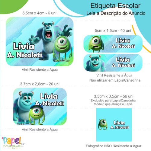 Etiqueta Escolar - Monstros Sa - 122unid