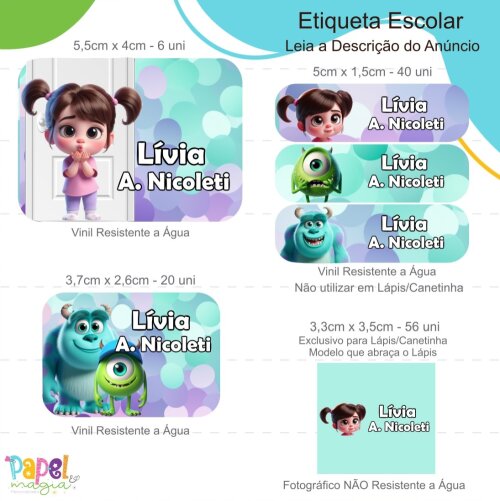 Etiqueta Escolar - Monstros Sa - 122unid