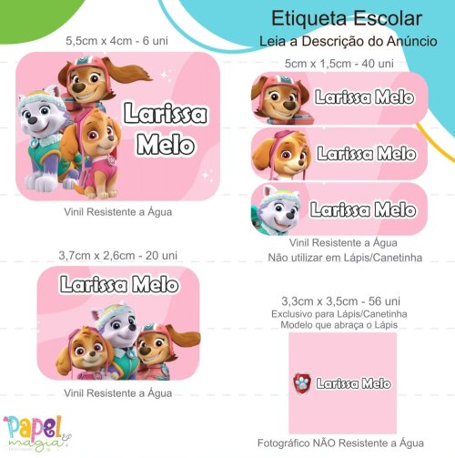 Etiqueta Escolar - Patrulha Canina - 122unid