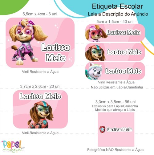 Etiqueta Escolar - Patrulha Canina Heróis - 122 Unid
