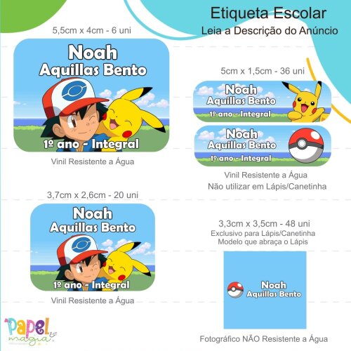 Etiqueta Escolar - Pokemon - Pikachu - 122unid
