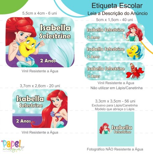 Etiqueta Escolar - Princesa Ariel - 122unid