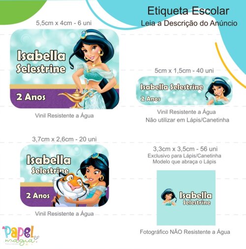 Etiqueta Escolar - Princesa Jasmine - 122unid