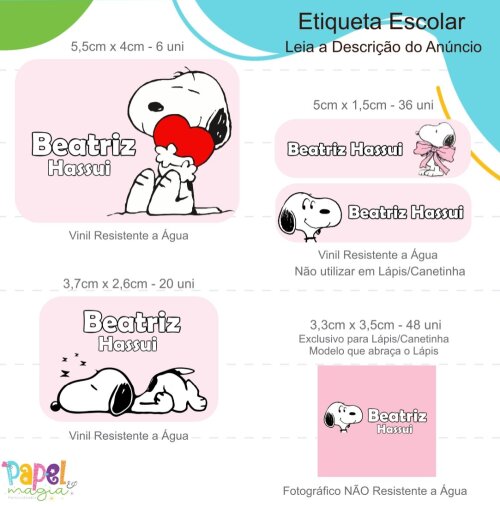 Etiqueta Escolar - Snoopy Rosa - 122unid