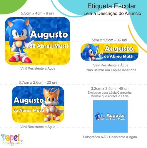 Etiqueta Escolar - Sonic - 122unid