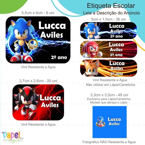 Etiqueta Escolar - Sonic 3 - 122unid