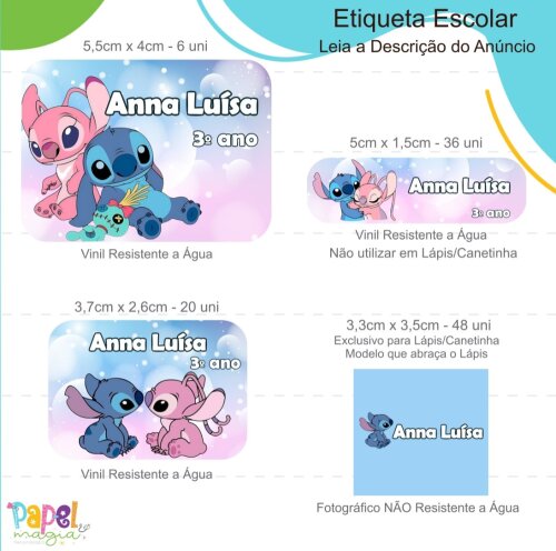 Etiqueta Escolar - Stitch e Angel - 122unid