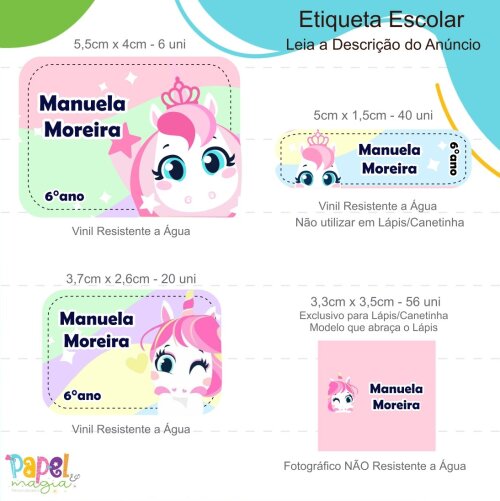 Etiqueta Escolar - Unicórnio Puket - 122unid