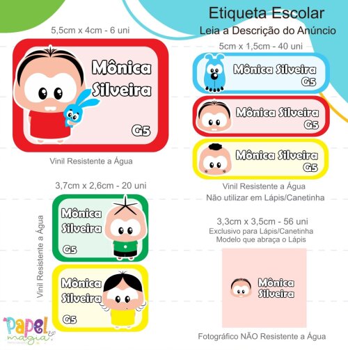 Etiqueta Escolar - Turma da Mônica Toy - 122unid