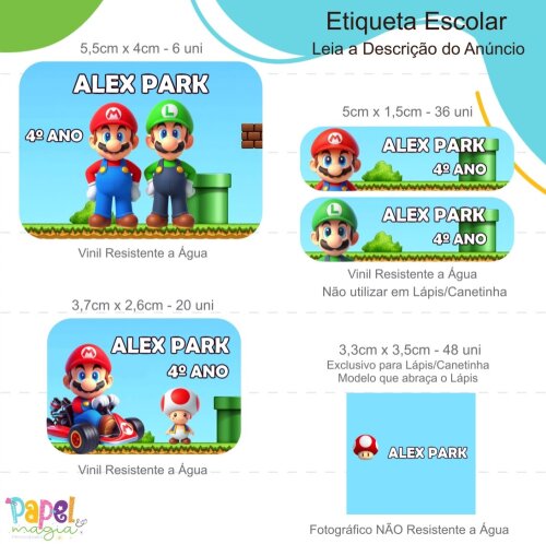 Etiqueta Escolar - Super Mario - 122unid