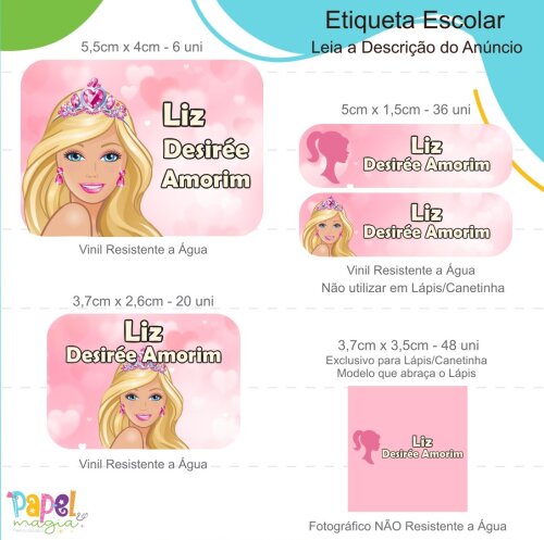 Etiqueta Escolar - Barbie - 122unid
