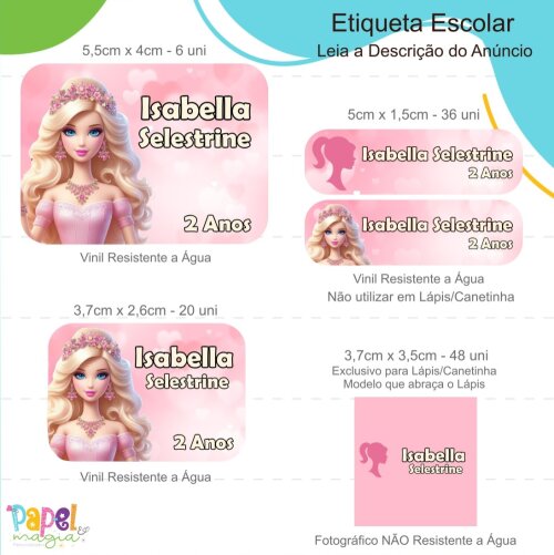Etiqueta Escolar - Barbie - 122unid