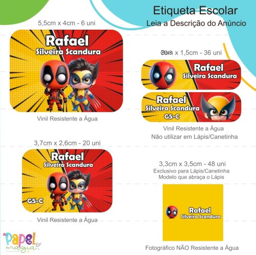 Etiqueta Escolar - Deadpool Wolverine - 122unid