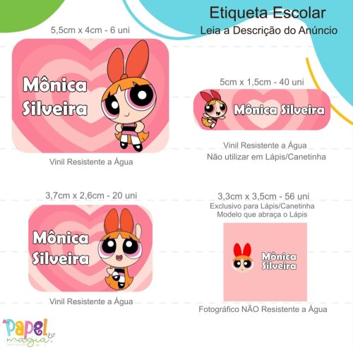 Etiqueta Escolar - Florzinha - Meninassuperpoderosas - 122un