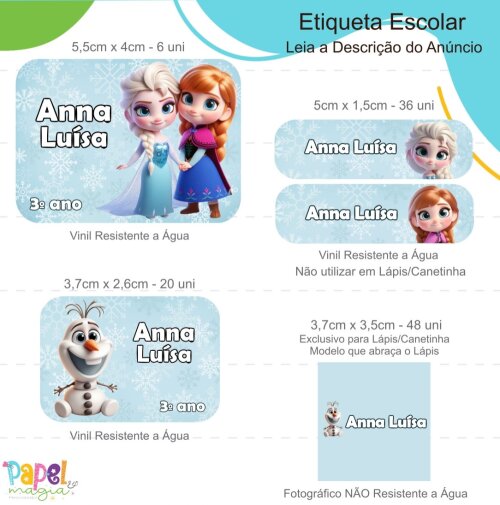 Etiqueta Escolar - Frozen Cute - 122unid