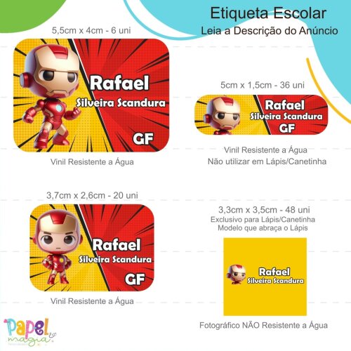 Etiqueta Escolar - Homem de Ferro Cute - 122unid