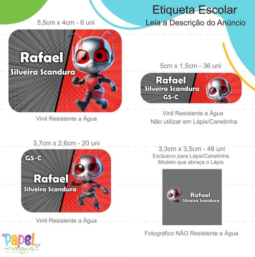 Etiqueta Escolar - Homem Formiga Cute - 122unid