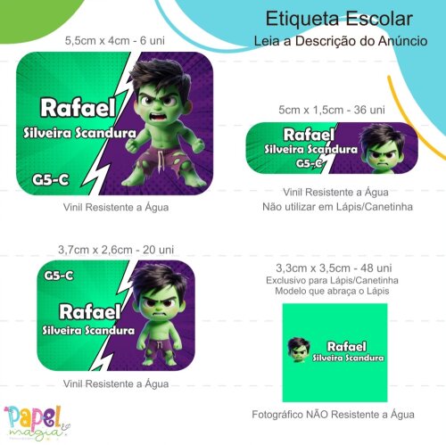 Etiqueta Escolar - Hulk Cute - 122unid