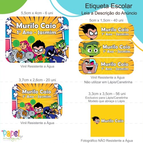 Etiqueta Escolar - Jovens Titãs - 122unid