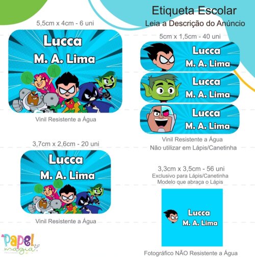 Etiqueta Escolar - Jovens Titãs - 122unid