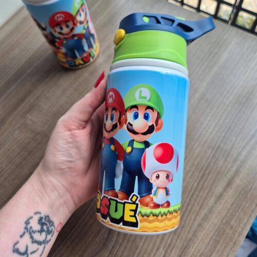 Garrafa Squeeze Infantil - Super Mario - 500ml Alumínio