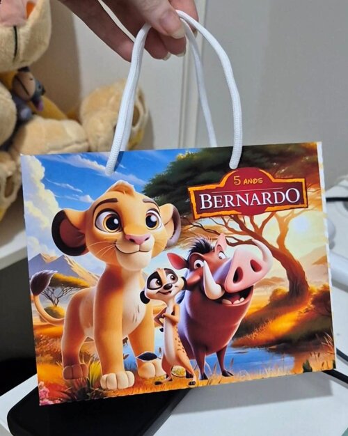 Sacolinha Personalizada - Lembrancinha Infantil - 18x14x6cm - O Rei Leão - PEGUE E MONTE