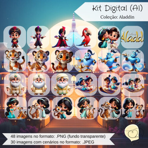 Kit Digital - Aladdin e Jasmine (ai) - Envio Imediato