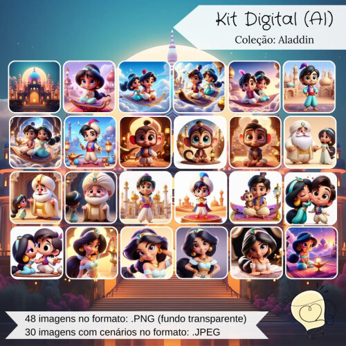Kit Digital - Aladdin e Jasmine (ai) - Envio Imediato