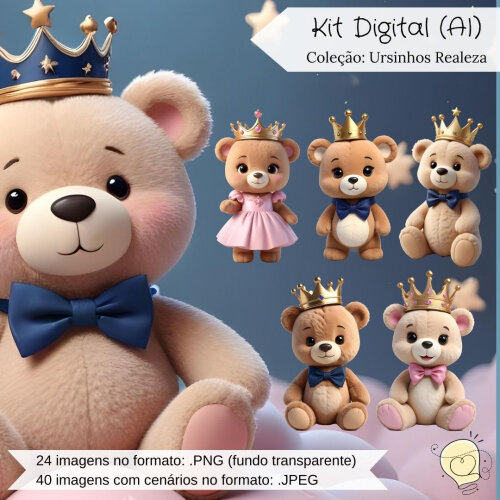 Kit Digital - Ursinho Príncipe e Ursinha Princesa (ai) - Envio Imediato